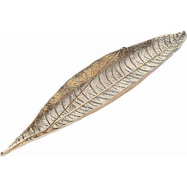 Incense Sticks Holder Metal Leaf Boat Incense Burner Ash Catcher 28cm Long for Home Decor Accessories (Gold)