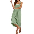 thumbnail image 4 of Yeaiivve Overall Dress for Women A-Line Spaghetti Strap Beach Pinafore Dress with Pockets Summer Vacation Causal Cover Up Dresses Green,XL, 4 of 5