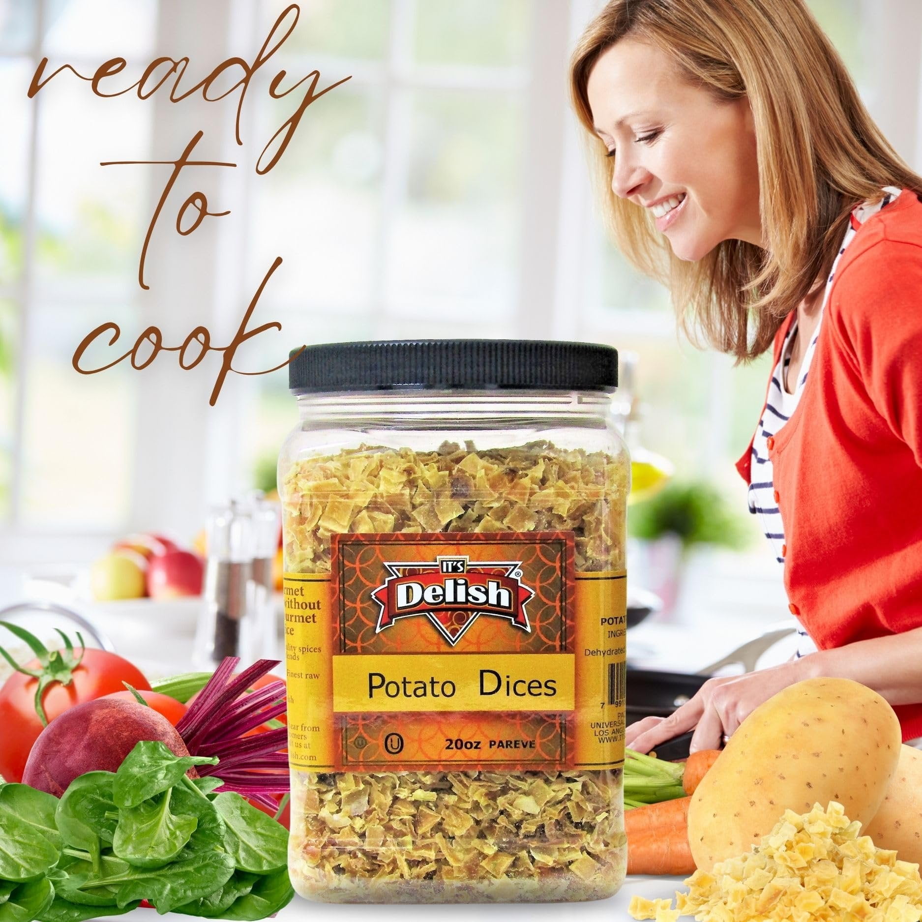 Gourmet Dehydrated Potato Dices by Its Delish, 20 Oz Jumbo Reusable Container  Natural Dried Potatoes Chopped Diced  Great for Recipes, Camping, Emergency Food Supply Vegetable, Stews, Soups, Baking