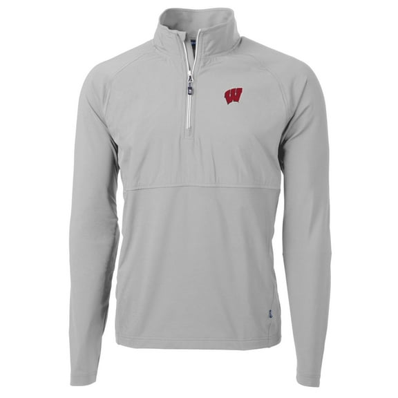 Men's Cutter & Buck Silver Wisconsin Badgers Adapt Eco Knit Hybrid Recycled Quarter-Zip Pullover Top