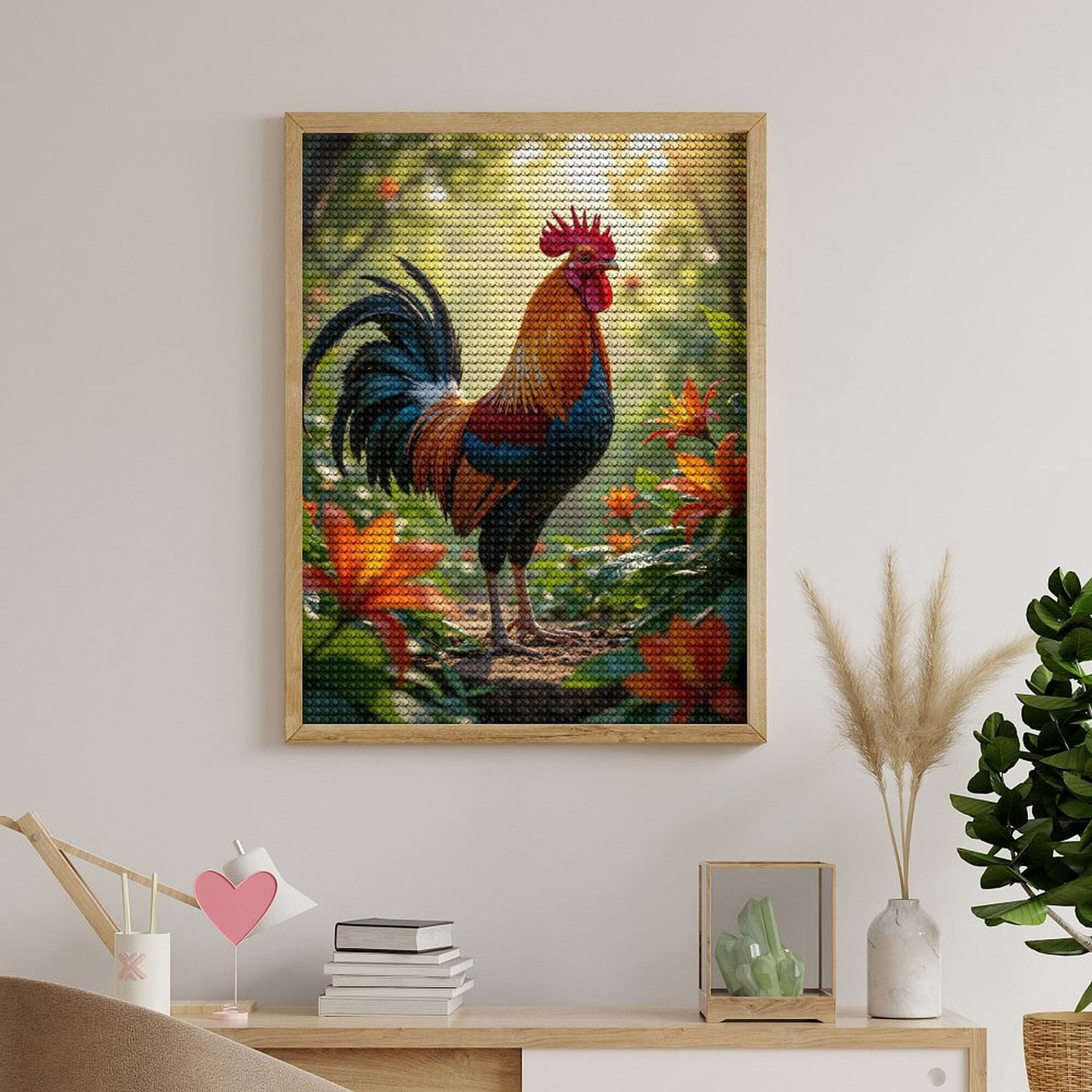 Diamond Art Kits for Adults, Rooster In Vibrant Garden Dawn 5D Diamond Painting Kits for Adults Beginners, DIY Full Drill Diamond Painting, Gem Art and Crafts 12x16