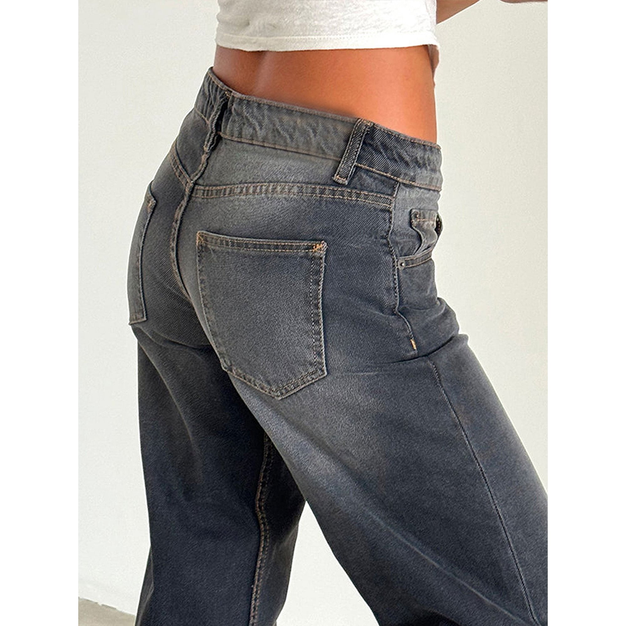 Jeans Baggy Pour Femme Taille Haute Jambe Grand Droite Esthétique Vintage Coupe Ample Pantalon En Denim Pour Femmes Noir L