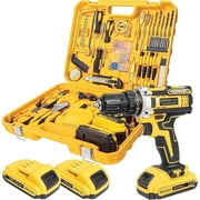 21V Tool Kit with Drill, 120PCS 21V Cordless Drill Set with 3/8 Keyless Chuck of Metal & 25+3 Clutch with Impact, 2 x 2.0Ah Battery & Fast Charger, Max Torque 45Nm, 2-Variable Speed