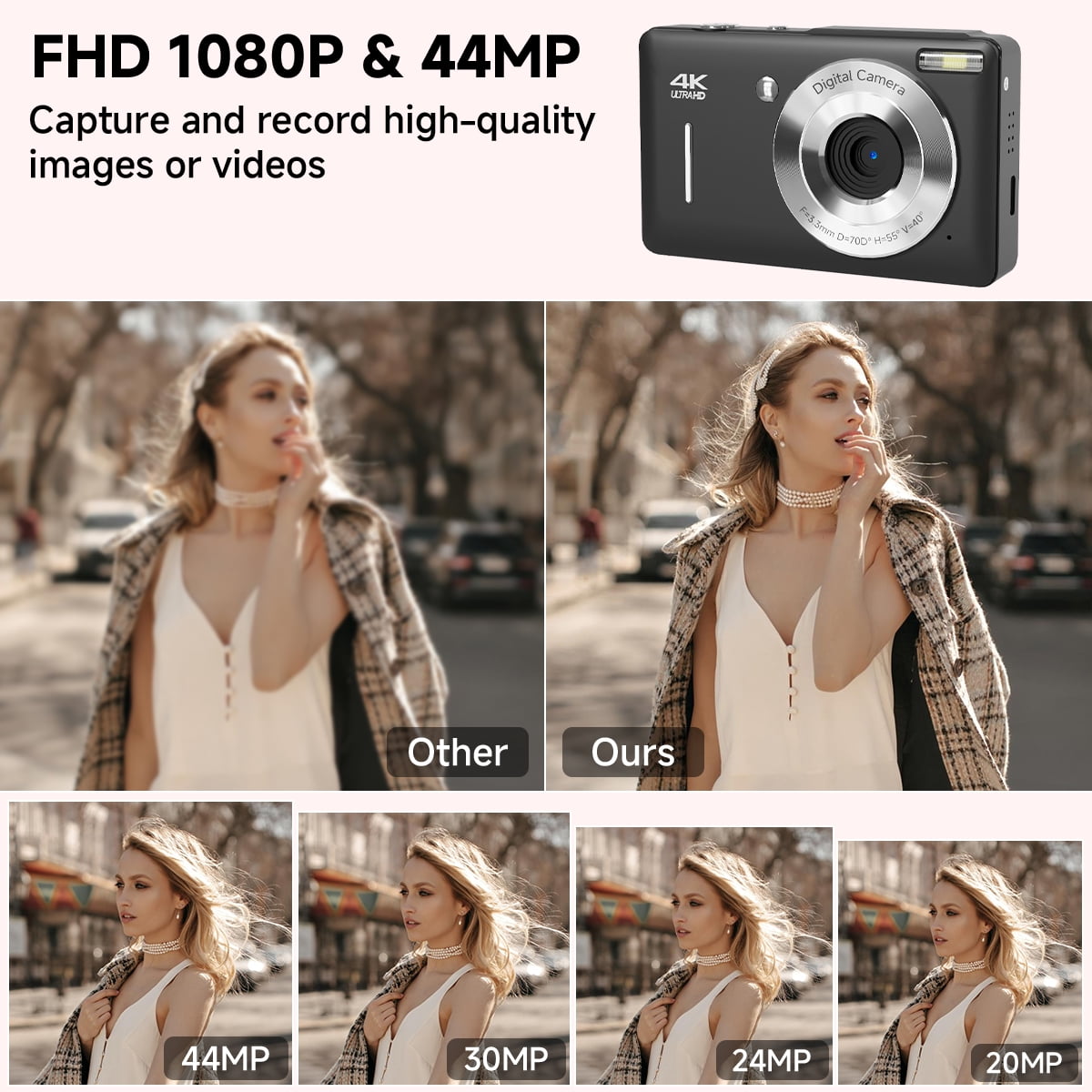 KEEPBERRY fhd Point and Shoot Digital Camera for Kids with , smile Capture, 20 Filters, Built-in Flash & Type-C Cable(Black)