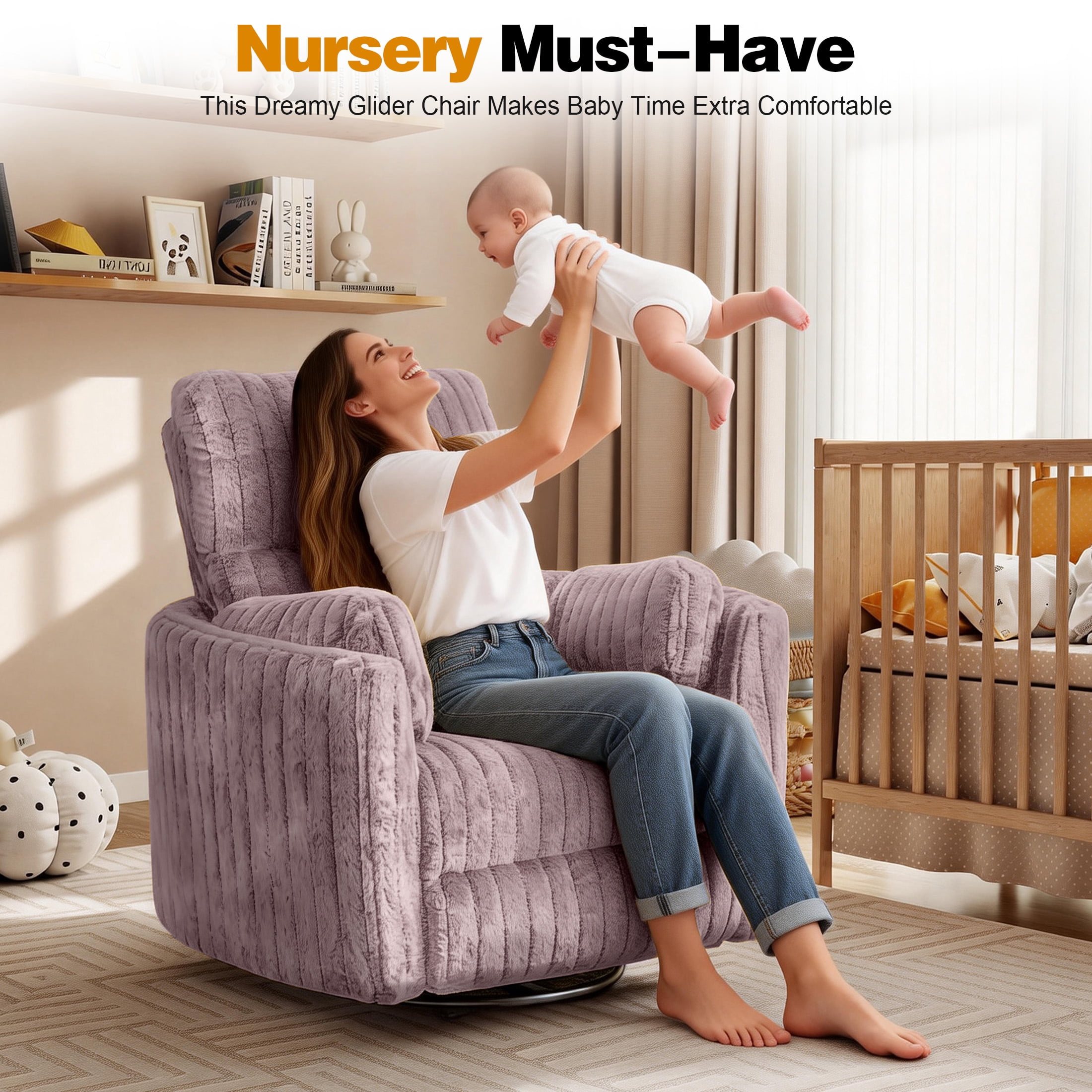 Aukfa Swivel Rocking Glider Power Recliner Chair with 24" Wide Seat & Type-C & USB Ports, Taupe
