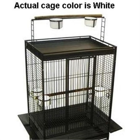 WI32 3/4" Bar Spacing Play Top Wrought Iron Parrot Cage - 32"x23" In White