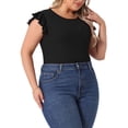 thumbnail image 4 of Agnes Orinda Justaucorps pour Femmes Grande Taille Extensible Col Rond Manches Courtes Ajusté Décontracté Basique 3X Noir, 4 of 5