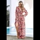thumbnail image 5 of Vestido Maxi Bohemio para Mujer, Cuello en V, Larga Abullonada, Volantes, Corte A, Abertura, . Flor Roja XL, 5 of 8