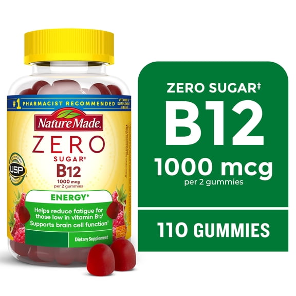 Nature Made Zero Sugar Energy Vitamin B12 Gummies, Brain Support, 110 Count
