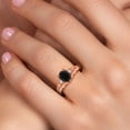 thumbnail image 4 of Gem Stone King 18K Rose Gold Plated Silver Black Onyx and White Lab Grown Diamond 3 Stone Engagement Ring for Women | 1.68 Cttw | Oval 8X6MM | Round 2MM | Gemstone December Birthstone | Size 7, 4 of 6