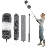 Microfiber Duster 4 PCS Detachable & Bendable Dusters with Extension Pole (30-100inch) for Cleaning Ceiling Fan, Blinds, Furniture, Cars