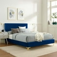 thumbnail image 2 of Platform Bed Frame, Tufted, Full, Blue Navy, Velvet, Mid Century Bedroom, Modern Contemporary Boutique HB35598, 2 of 8