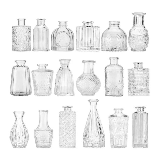 Juego de 18 jarrones de cristal vintage: perfectos para la decoración del hogar y la boda, jarrones de flores transparentes para centros de mesa