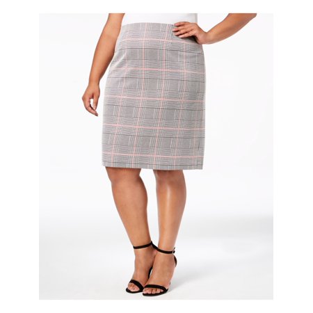 NINE WEST Womens Black Plaid Knee Length Pencil Wear To Work Skirt Plus Size: 24W
