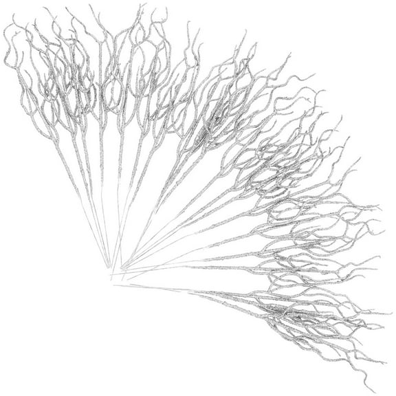 HOOWIFFY 20Pcs Artificial Plated Silver Christmas Curly Branches Vase Filler for Holiday Decoration