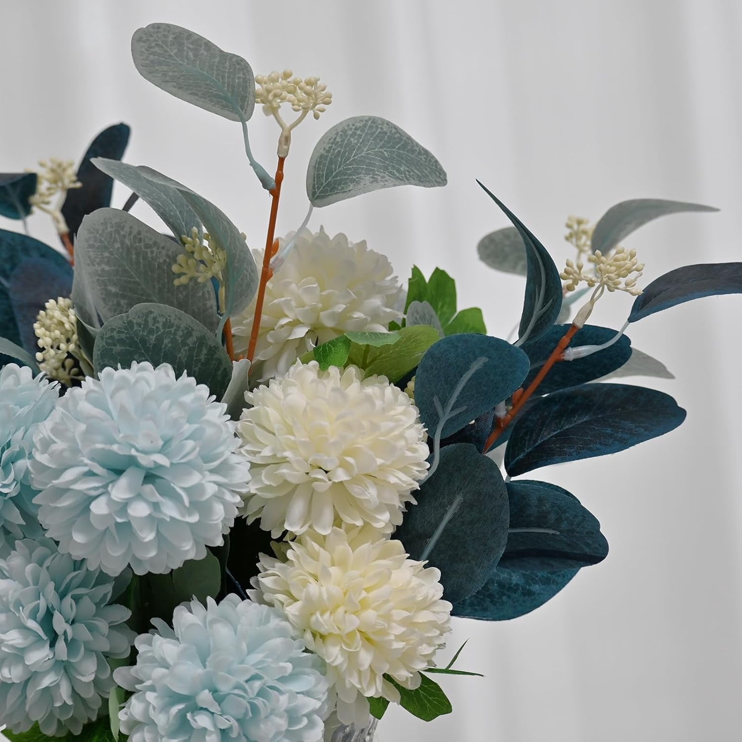 Vases Artificial Flowers Hydrangea, Artificial Fake Plant Eucalyptus Flower Decoration for Home Office, Farmhouse, Bathroom, Dining Table Center, Coffee Table Decoration