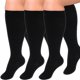 thumbnail image 1 of 3 pares de calcetines de compresión para hombre y mujer, talla grande, calcetines hasta la rodilla, extra anchos, favorecen la circulación sanguínea, negros (L/XL), 1 of 1