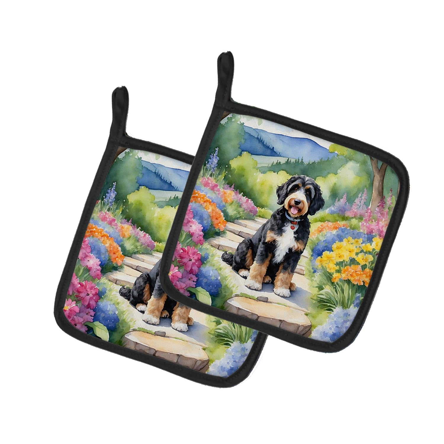 English Bulldog Spring Path Pair of Pot Holders