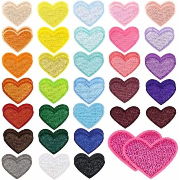 62 Pcs Colorful Embroidered Iron on Heart Patches Hearts Iron on Patches Mini Tiny Fabric Heart Sew on Patch,Hearts Embroidered Patch for Clothes Dress Pant Hats Backpack