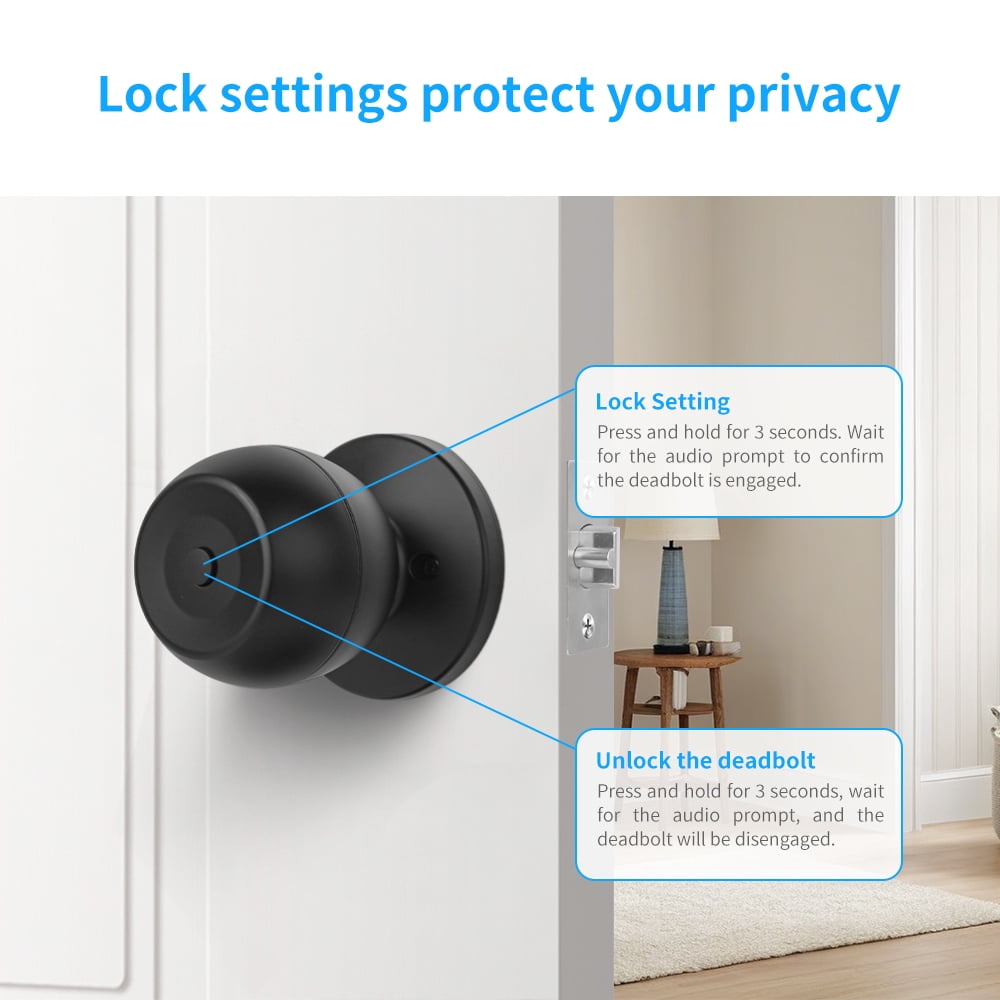 Fingerprint Door Lock, Smart Fingerprint Door Knob with Keypad, Biometric Door Lock with App Control, Auto Lock Door Lock with Code, Keyless Door Knob with Lock for Bedroom, Home,Office