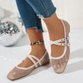 thumbnail image 3 of Aobny Mesh Shoes Women Shoes Casual Shoes Flat Shoes Wedge Wedges Shoe Beige Buckle Water-Resistant Square Toe Comfortable Shoes for Women,Size 42, 3 of 8