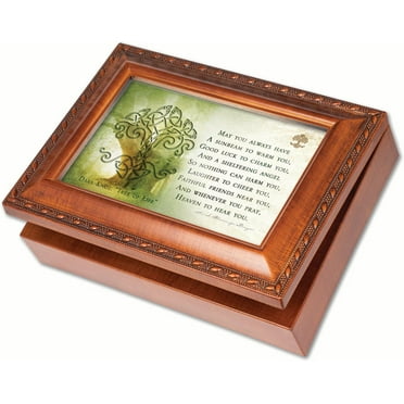 Cottage Garden Irish Prayer Always Have Shelter Woodgrain Rope Trim Jewelry Music Box Plays Irish Lullaby