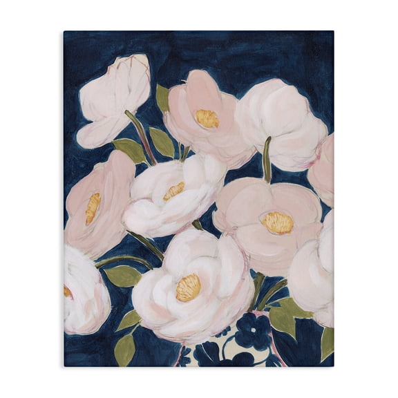 Stupell Industries Traditional Spring Florals Pink Petals Over Deep Blue Canvas Art, 30 x 40, by Grace Popp