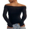 thumbnail image 4 of Women y2k Fairycore Tops Solid Color Off Shoulder Flared Long Sleeve T-Shirts, 4 of 4
