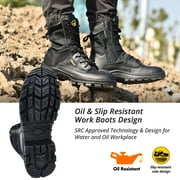SAFETOE Heavy Duty Tactical Boots Mens Cow Leather Boots 8 Steel Toe Work Safety Shoes with Side Zipper Non-Slip Lightweight Comfortable