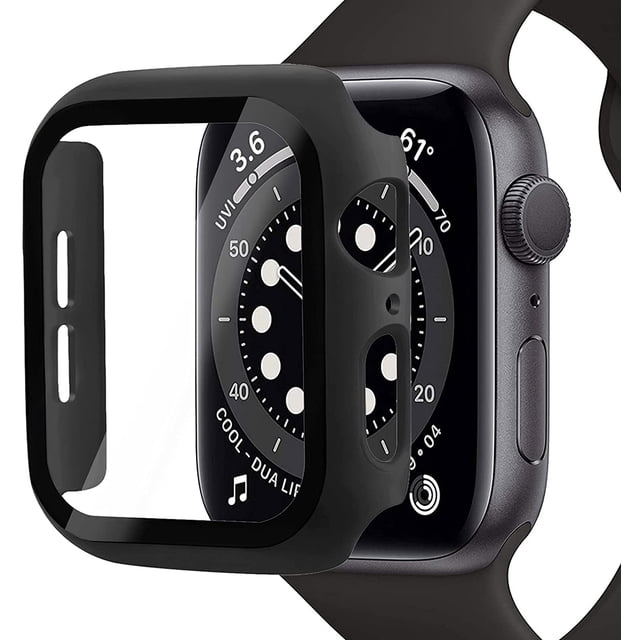 Protector de pantalla compatible con Apple Watch SE/6/5/4 40 mm, película de vidrio templado con estuche rígido para PC, transparente brillante (rosa) (película templada + cubierta protectora) Sailing Electrónica