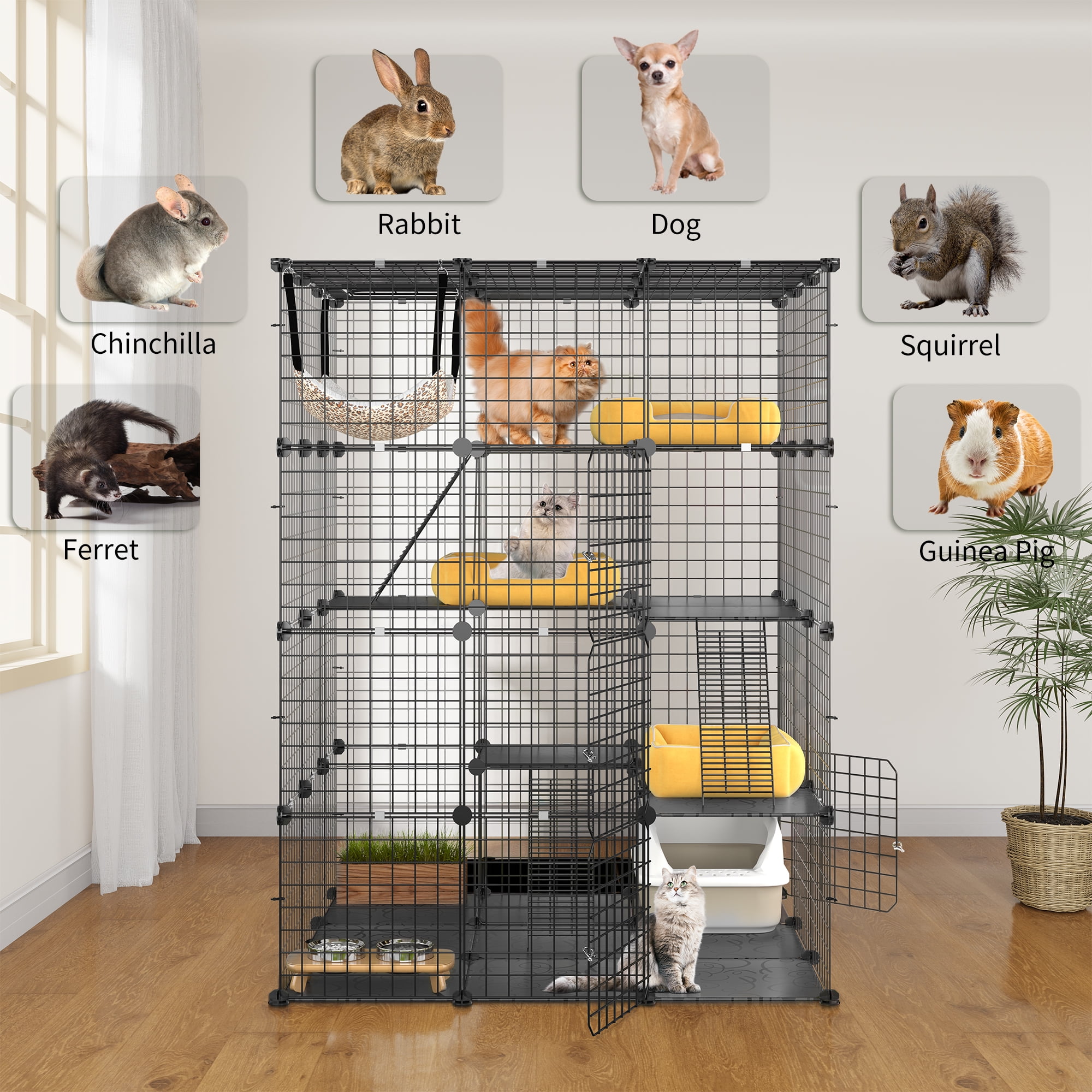 Dextrus Indoor Outdoor 4 Tier Cat Cage Large 55 Metal Crate Kennels with Hammock Suitable for 1 4 Cats Walmart