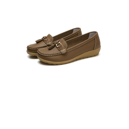 

SIMANLAN Loafers for Women Ladies Breathable Tassel Loafers Driving Casual Boat Shoes Women Nurse Nonslip Flat Moccasins Khaki 8.5