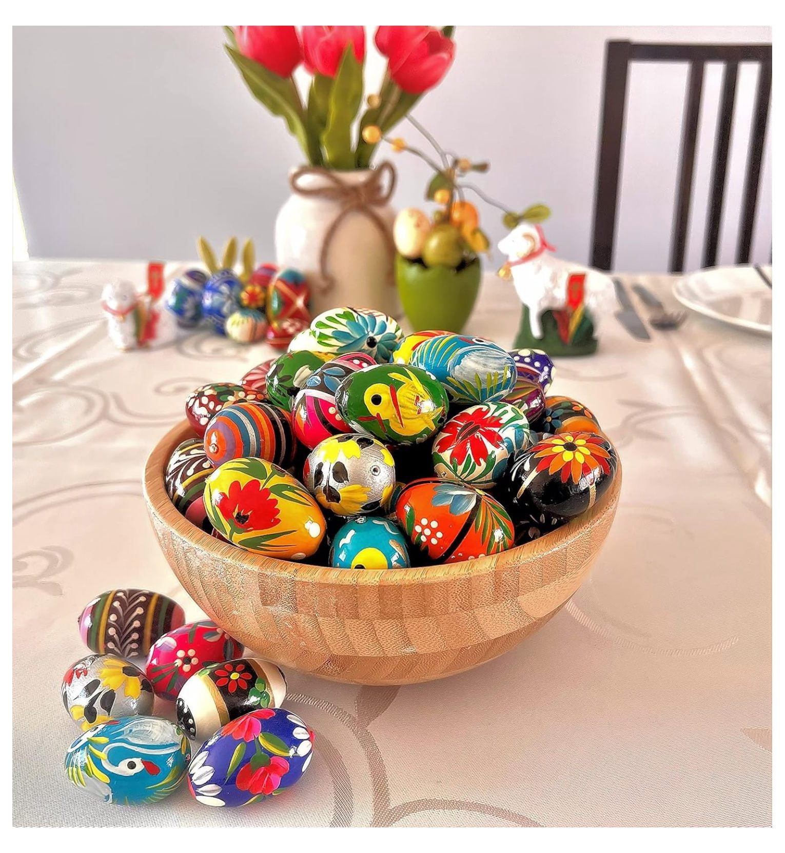 Pysanky (Pisanki) Handpainted Polish Wooden Easter Eggs - Bakers Dozen (13 Eggs, Small)