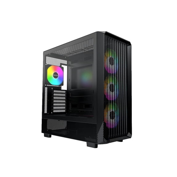 MONTECH X5- ATX Mid-Tower Gaming PC Case, High Airflow, 3x 140mm and 1x 120mm ARGB Fans Pre-installed, Glass Side Panel, Carbon Print Accents, GPU Holder Included, Black