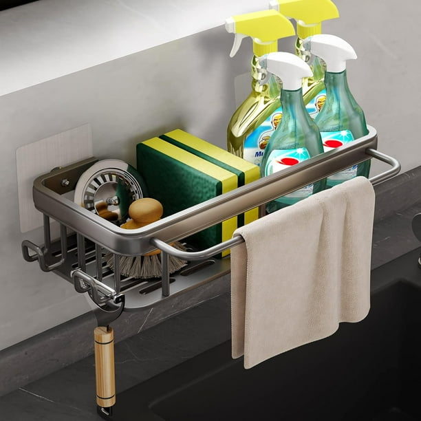 Sponge Holder for Kitchen Sink Adhesive Sponge Caddy Gray Shower