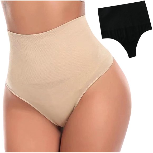 2PCS Shapewear Thong for Women Tummy Control Knickers High Waisted Tuck Thongs Slimming Body Shaper Shaping Underwear