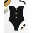 thumbnail image 4 of Warop Women's One-Piece Swimsuit, Low Back Design with Metal Star Accents, Wave Pattern for Beach and Pool Swimming, 4 of 6