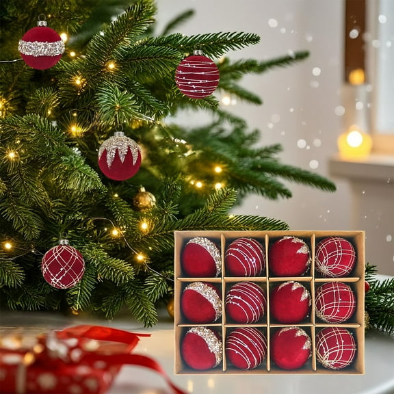 SHIMELE 12Pcs Christmas Decoration Balls Velvet Flocked Ornaments Colorful Hanging Baubles Set for Tree Decor Holiday Party Home Aesthetic 6cm