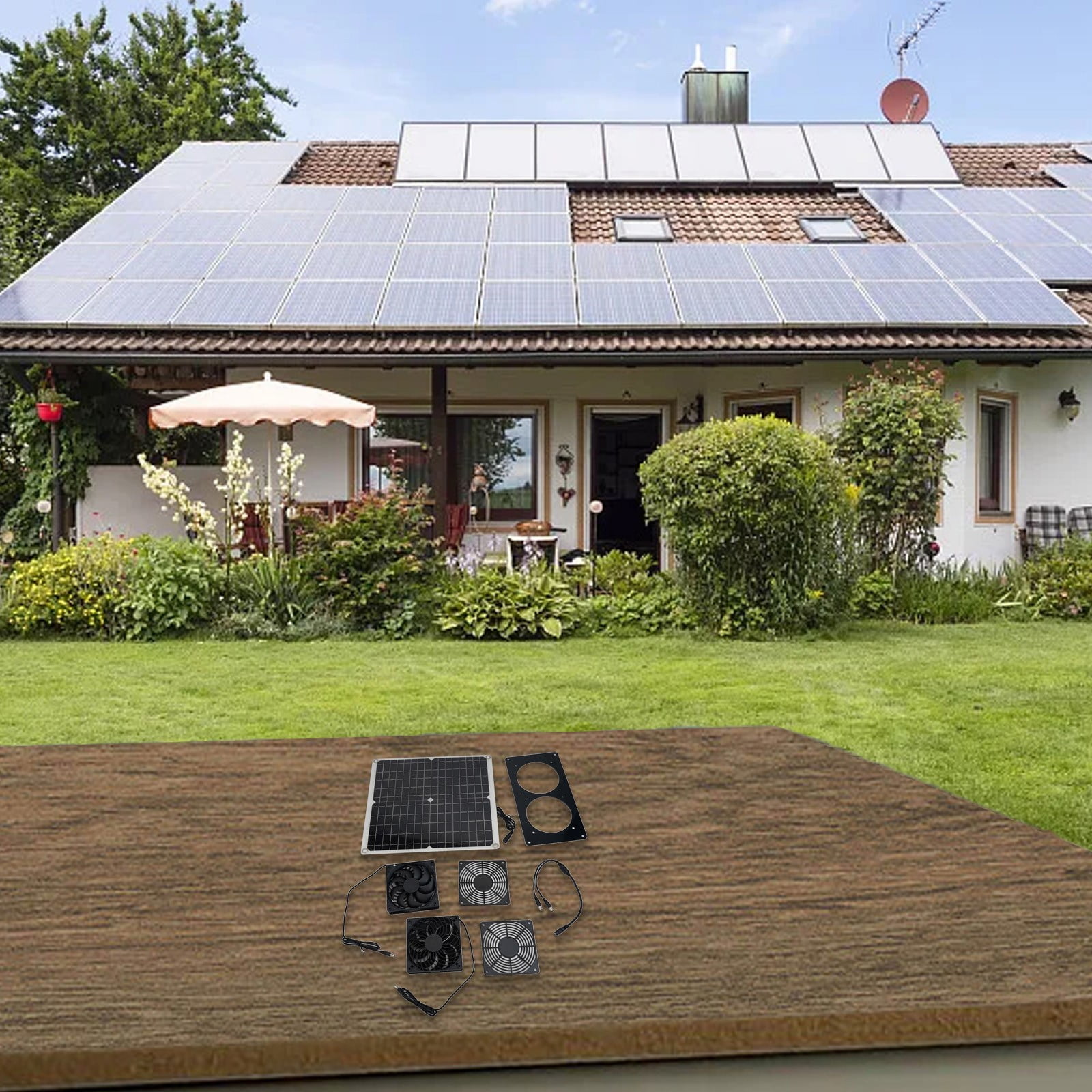 30W Solar Panel Outdoor Solar Exhaust Fan Dog Chicken Coop RV Greenhouse Fan Fan