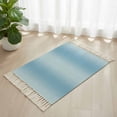 thumbnail image 3 of Blue Ombre Bathroom Rug 2'x3', Modern Abstract Art Farmhouse Gradient Low Profile Front Entryway Rug with Tassels, Woven Cotton Washable Kitchen Mat Carpet for Foyer Bedroom Back Door Decor, 3 of 9