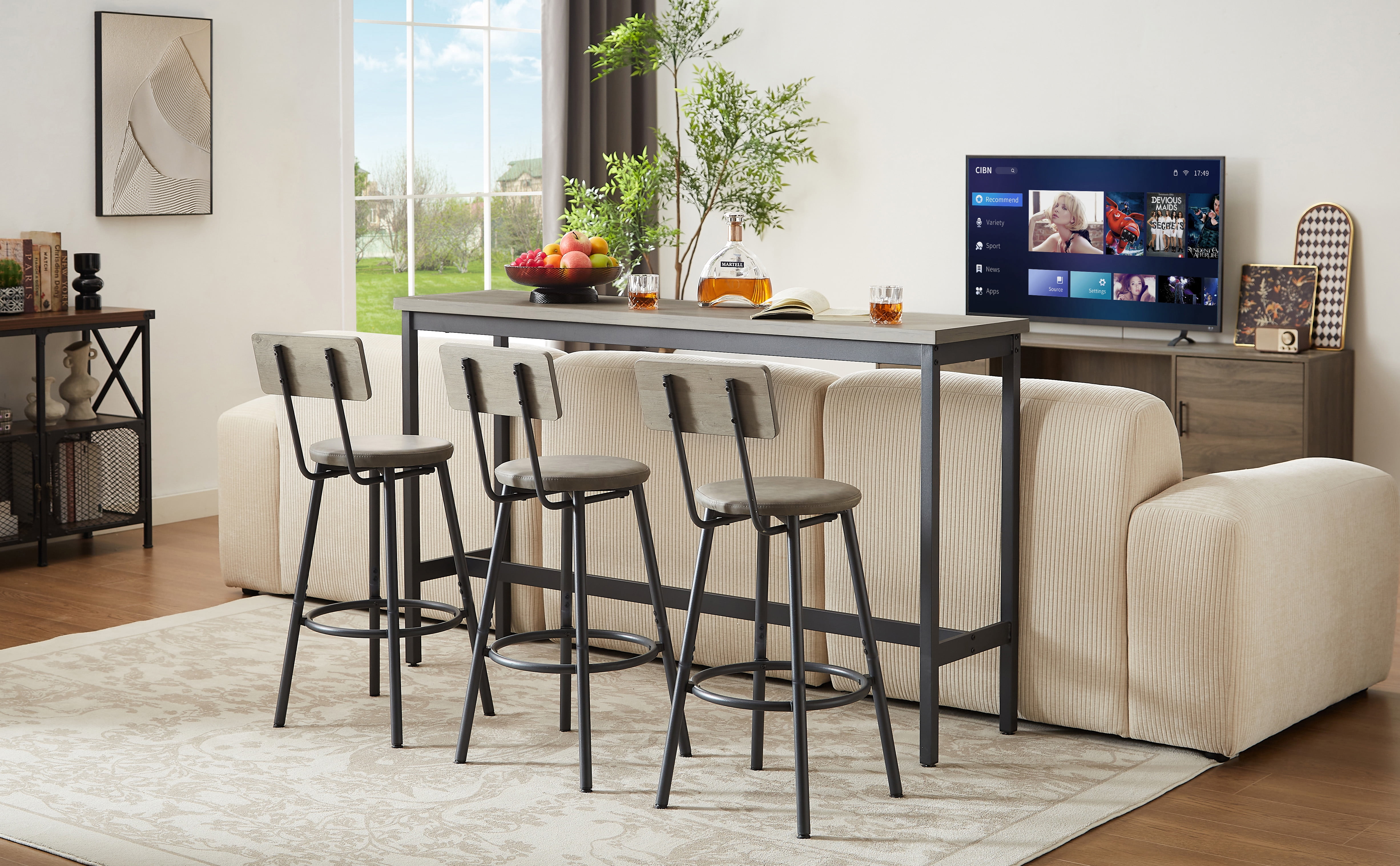 Industrial - Style 3 - Piece Bar Table and Stool Set with Ergonomic Backrests, Stable Steel Frame, and Easy - to - Clean Surface for Home Use