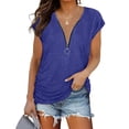 thumbnail image 2 of Gibobby Blusa Sexy Cuello en V Camiseta suelta informal con cuello en V para mujer, blusa manga corta con estampado(Azul,G), 2 of 5