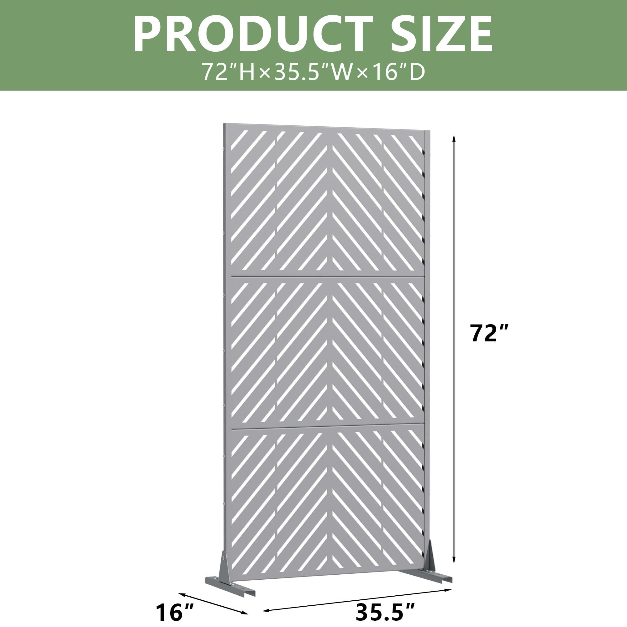 MAYEERTY Outdoor Metal Privacy Screen 6ft × 3ft Gray, 3-Panel Parallel Decorative Screen, Rust-Resistant for Patio