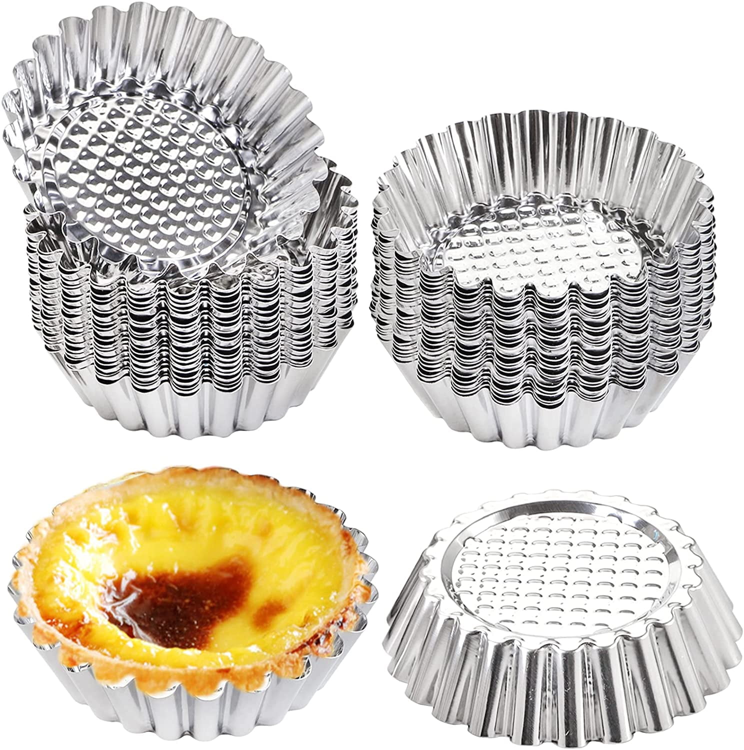 30 PCS Egg Tart Mold for Baking, 3.8 Inch Stainless Steel Mini Tart Tin