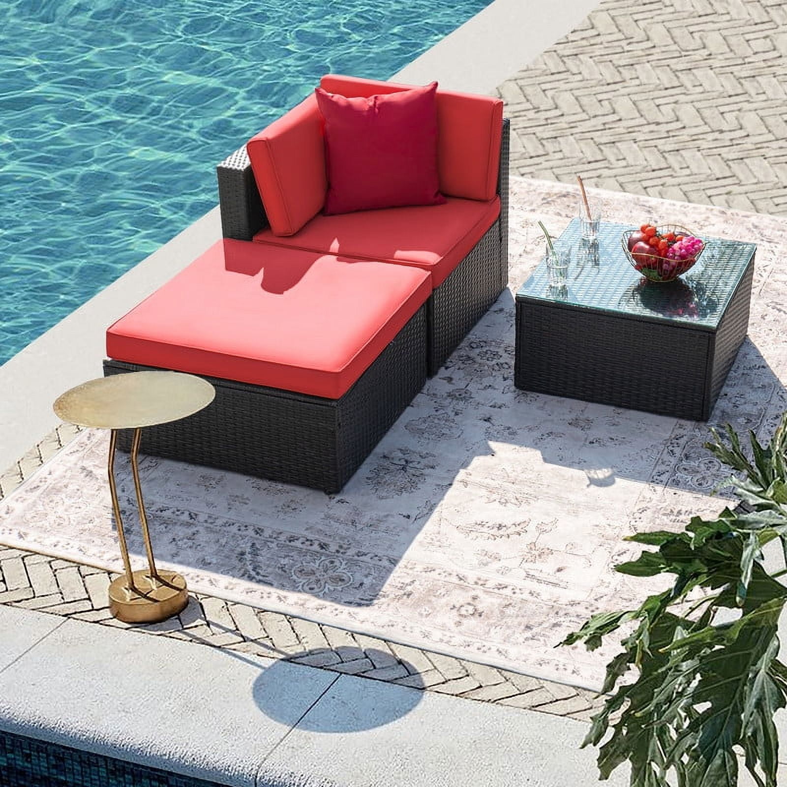 Devoko Outdoor Sectional Sofa PE Rattan Patio Furniture Sets with Cushions and Table,Red