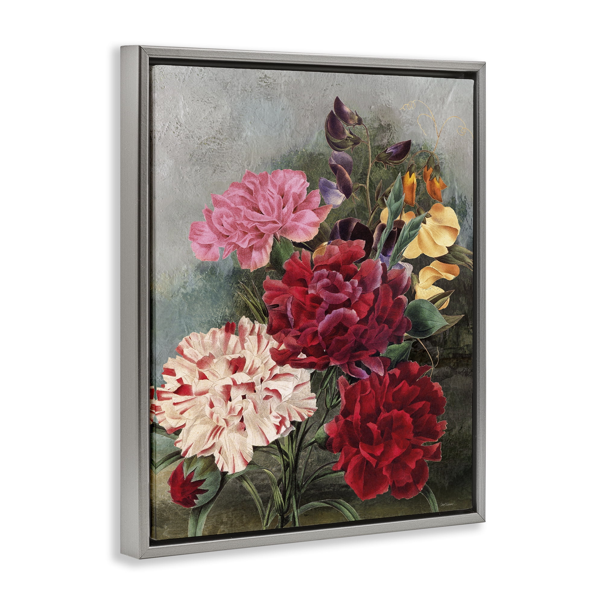 Stupell Industries Vintage Geranium Blooms Botanical & Floral Painting Gray Floater Framed Art Print Wall Art, 25 x 31
