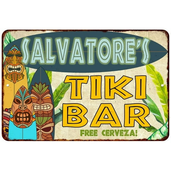 Salvatore's TIKI BAR Island Gift Sign Metal Wall Decor 8x12 108120058428
