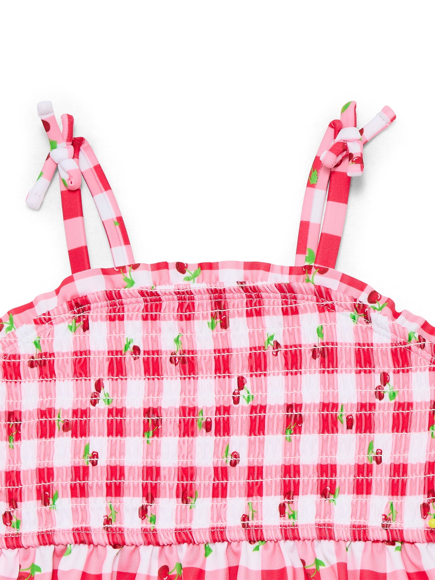 Wonder Nation Baby and Toddler Girl Ruffle Swim Cherry Plaid Tankini, 2-Piece, Sizes 12M-5T