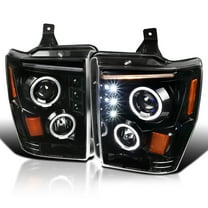 Spec-D Tuning Jet Black LED Projector Headlights Compatible with 2008-2010 Ford F250/F350/F450/F550 Super Duty, Left   Right Pair Headlamps Assembly