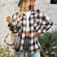thumbnail image 3 of Woman Plaid Collared Shirt, Two Pockets Button Down V Neck Top Comfortable Button Cuffs  For Work For Autumn Red,Khaki,Green,Black White, 3 of 8
